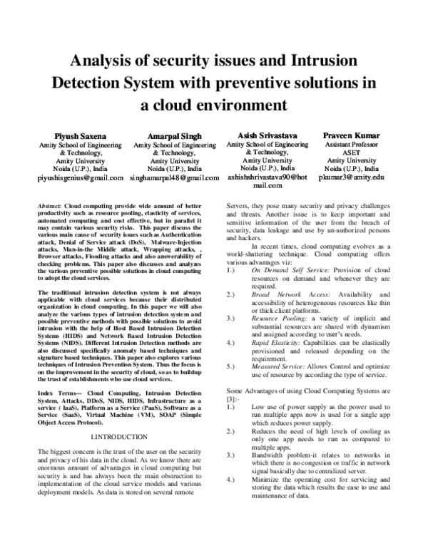 (DOC) Analysis of security issues and Intrusion Detection System with ...