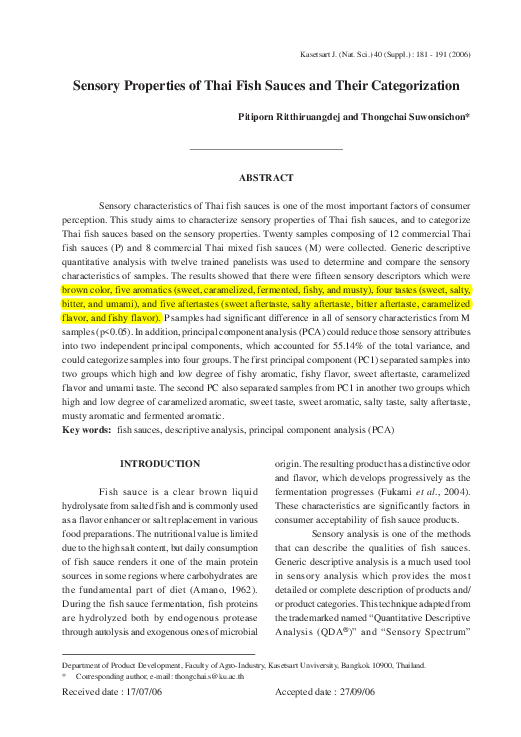 (PDF) Sensory Properties of Thai Fish Sauces and Their Categorization
