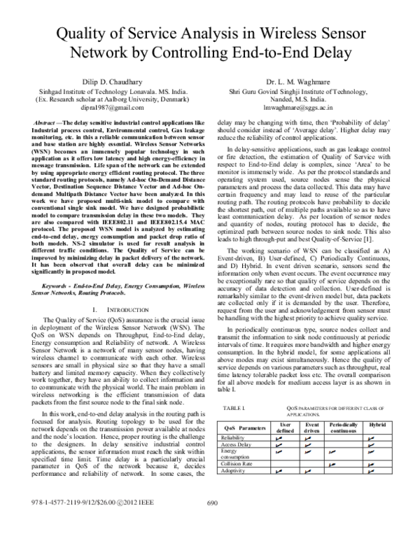 (PDF) Quality of Service Analysis in Wireless Sensor Network by ...