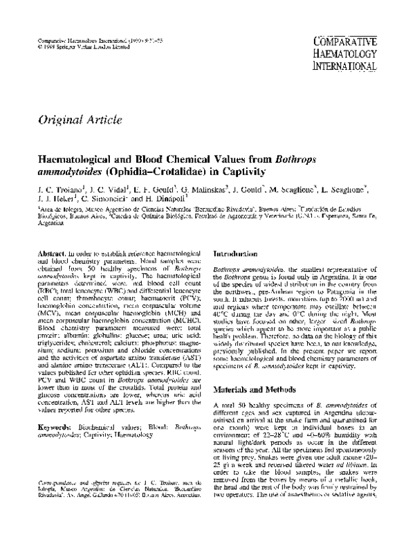 (PDF) COMPARATIVE HAEMATOLOGY INTERNATIONAL Haematological and Blood ...