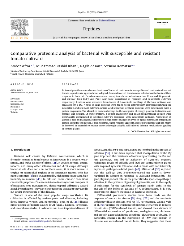 (PDF) Comparative proteomic analysis of bacterial wilt susceptible and ...