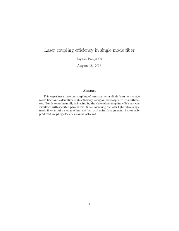 (PDF) Laser coupling efficiency in single mode fiber Jayash Panigrahi