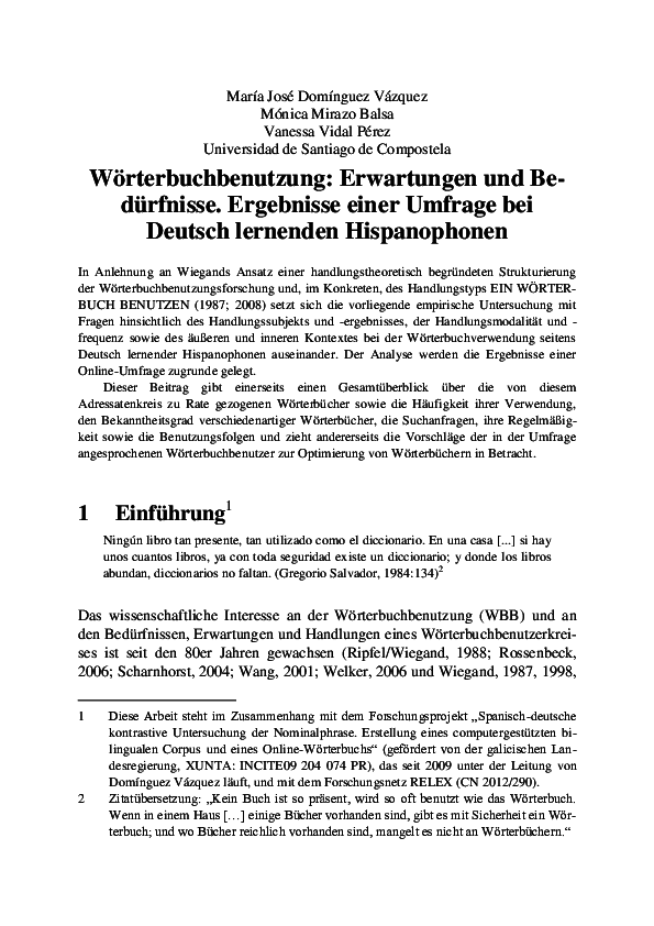 Pdf Worterbuchbenutzung Erwartungen Und Bedurfnisse Ergebnisse Einer Umfrage Bei Deutsch Lernenden Hispanophonen Maria Jose Dominguez Academia Edu