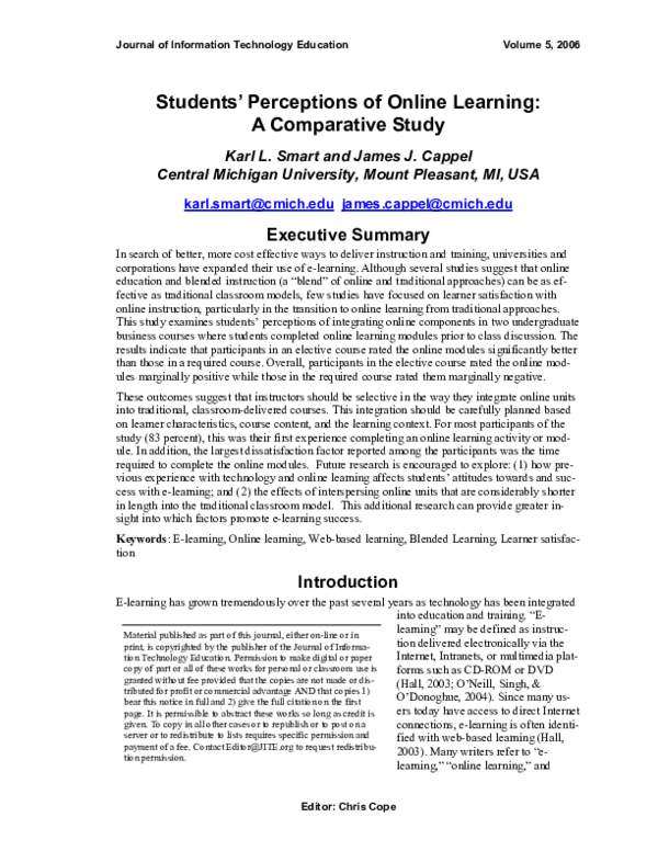 (PDF) Students' Perceptions of Online Learning: A Comparative Study