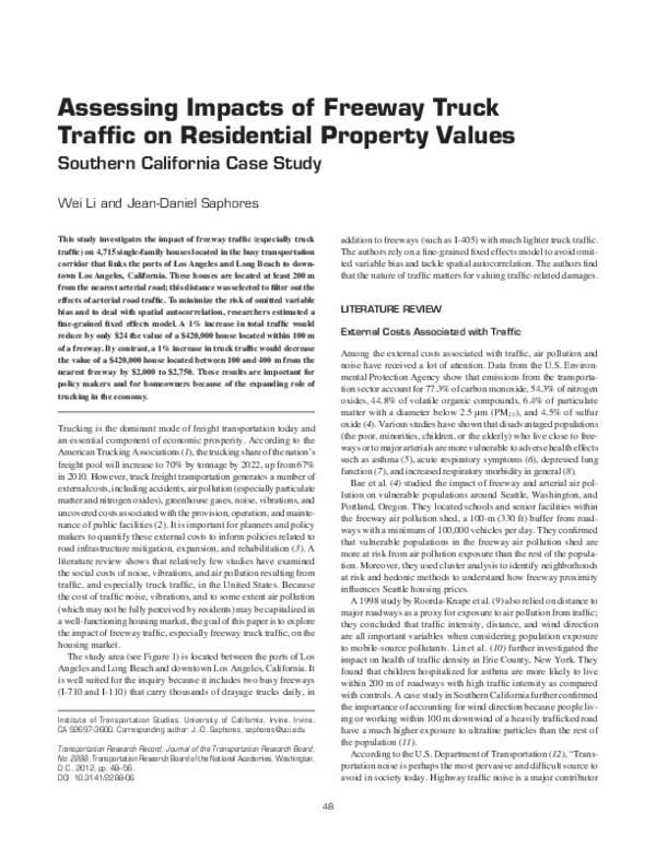 (PDF) Assessing Impacts of Freeway Truck Traffic on Residential ...