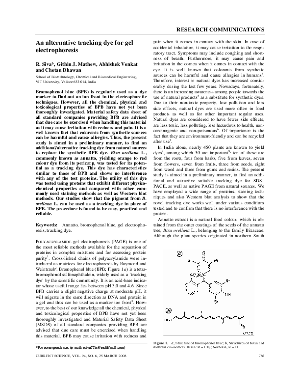 (PDF) An alternative tracking dye for gel electrophoresis Ramamoorthy