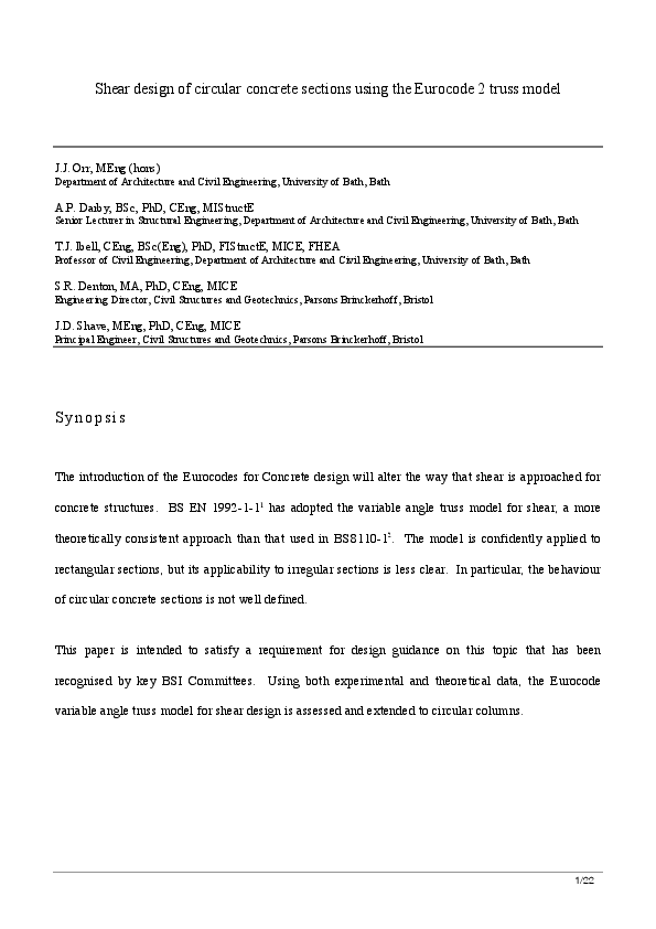 (PDF) Shear design of circular concrete sections using the Eurocode 2 truss model John Orr