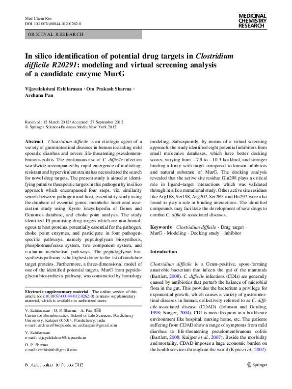 (PDF) In silico identification of potential drug targets inClostridium ...