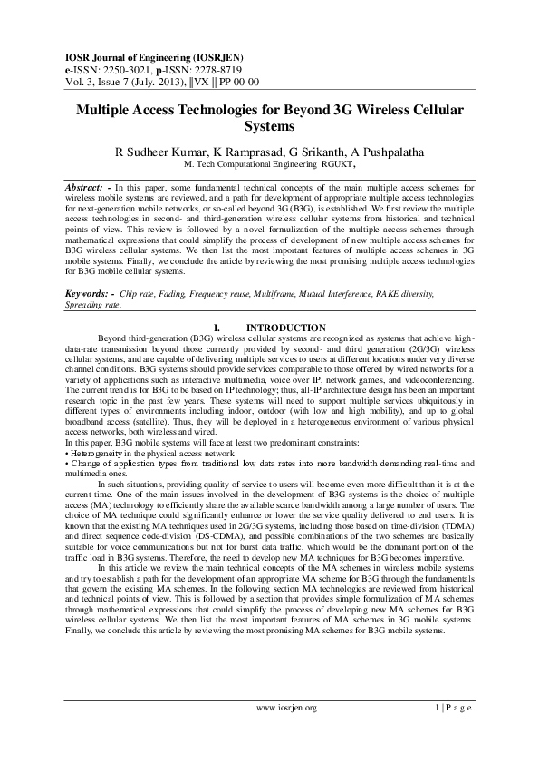(PDF) Multiple Access Technologies for Beyond 3G Wireless Cellular Systems
