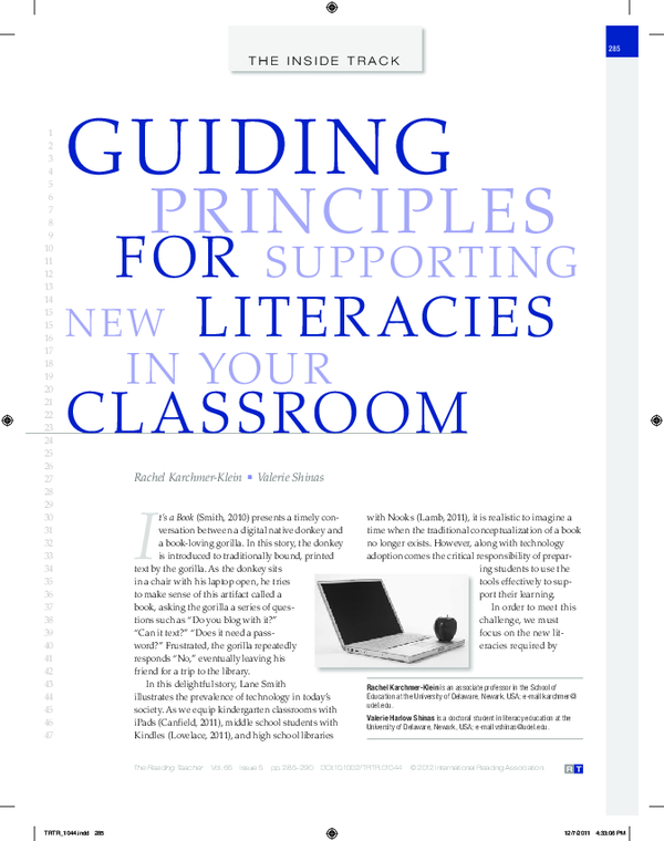 (PDF) Guiding Principles for Supporting New Literacies