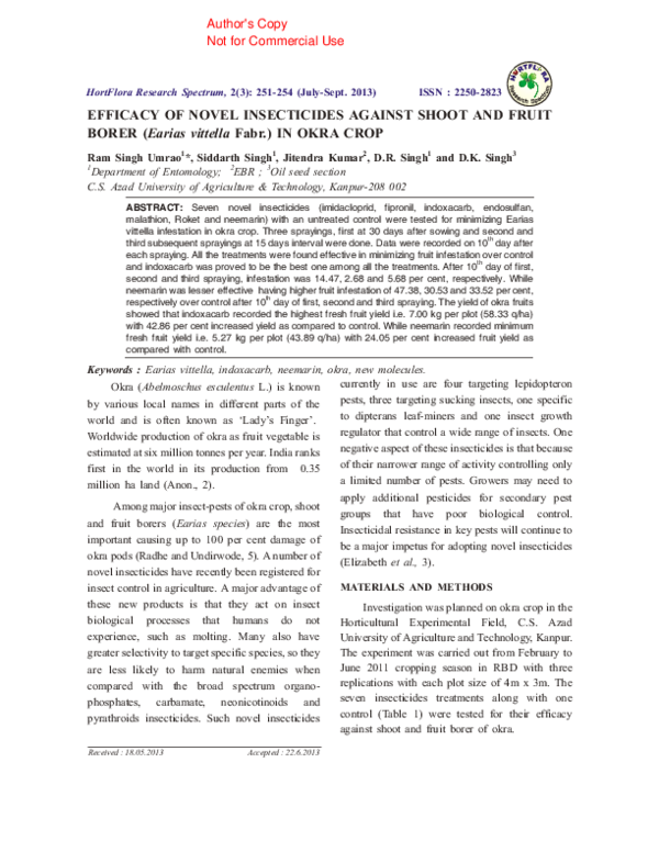 (PDF) Efficacy of novel insecticides against shoot and fruit borer ...
