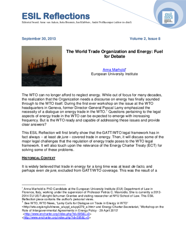 (PDF) The World Trade Organization and Energy: Fuel for Debate