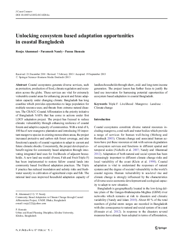 (PDF) Unlocking ecosystem based adaptation opportunities in coastal ...