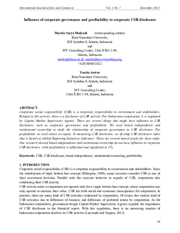 (PDF) Influence of corporate governance and profitability to corporate ...