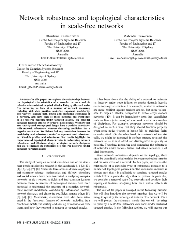 (PDF) Network robustness and topological characteristics in scale-free ...