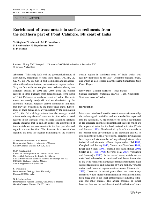 (PDF) Enrichment of trace metals in surface sediments from the northern ...