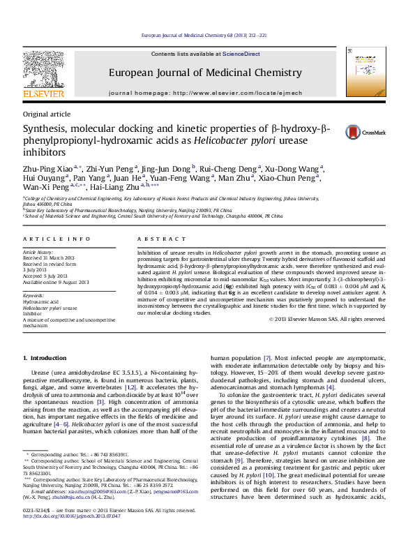 (PDF) Synthesis, molecular docking and kinetic properties of b-hydroxy ...