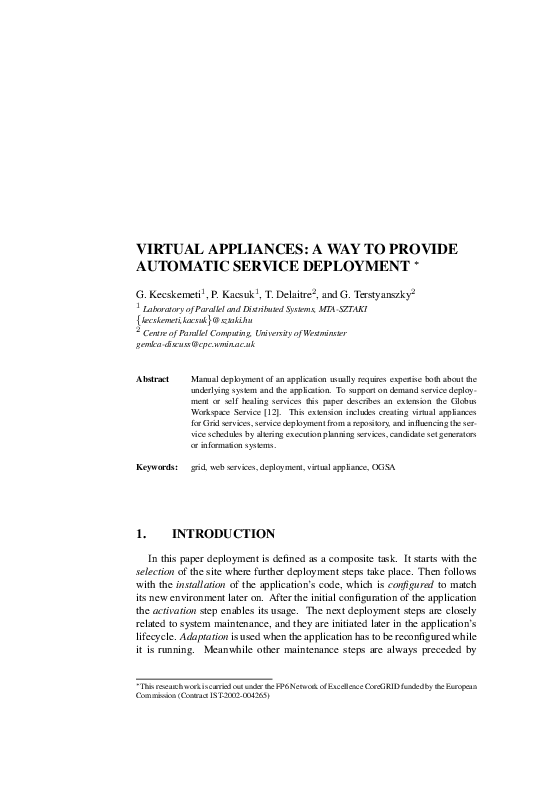 (PDF) VIRTUAL APPLIANCES: A WAY TO PROVIDE AUTOMATIC SERVICE DEPLOYMENT