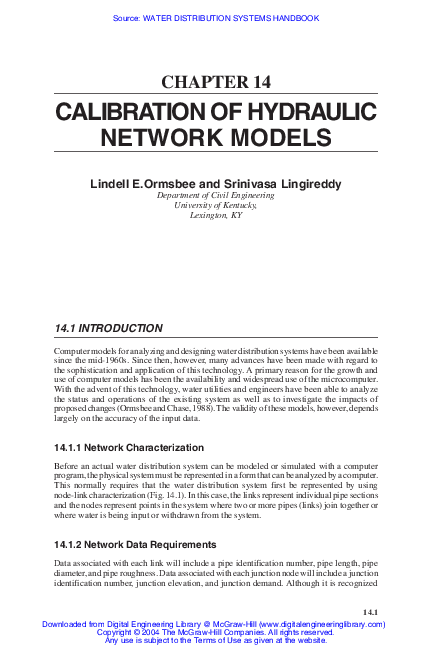 (PDF) CALIBRATION OF HYDRAULIC NETWORK MODELS