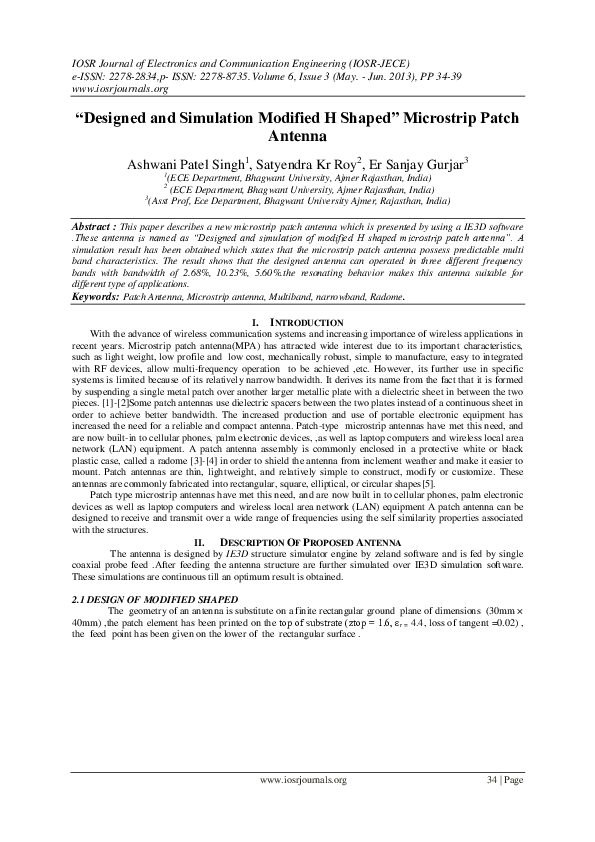 (PDF) 34 | Page "Designed and Simulation Modified H Shaped" Microstrip ...