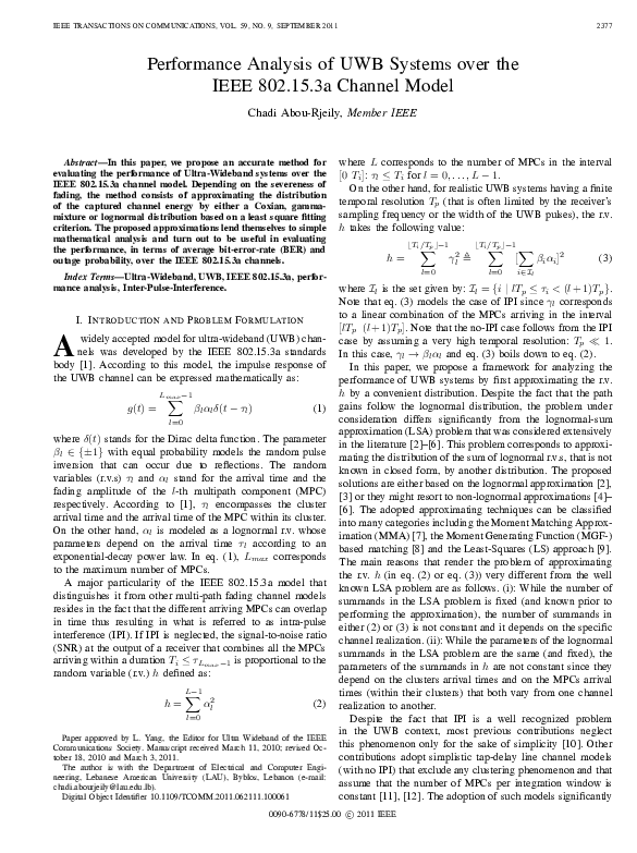 (PDF) Performance Analysis of UWB Systems over the IEEE 802.15.3a ...