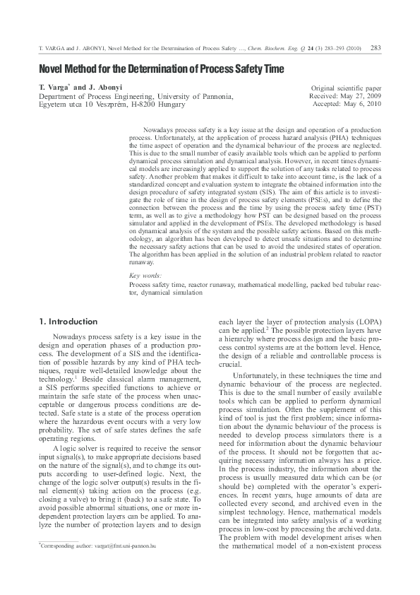 (PDF) Novel Method for the Determination of Process Safety Time
