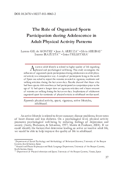 (PDF) The role of organized sports participation during adolescence in ...