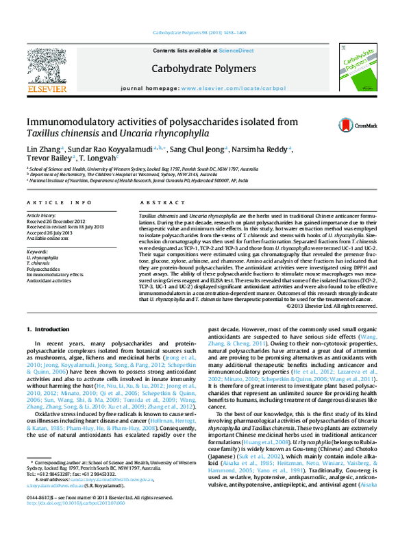(PDF) Immunomodulatory activities of polysaccharides isolated from ...