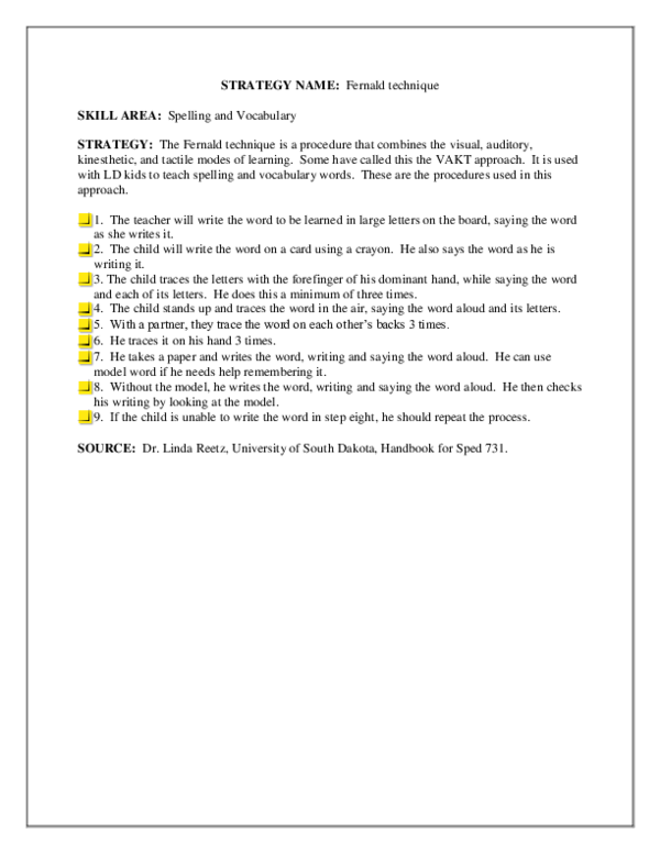 (PDF) STRATEGY NAME: Fernald technique
