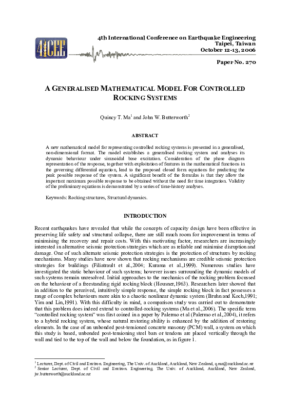 (PDF) A GENERALISED MATHEMATICAL MODEL FOR CONTROLLED ROCKING SYSTEMS