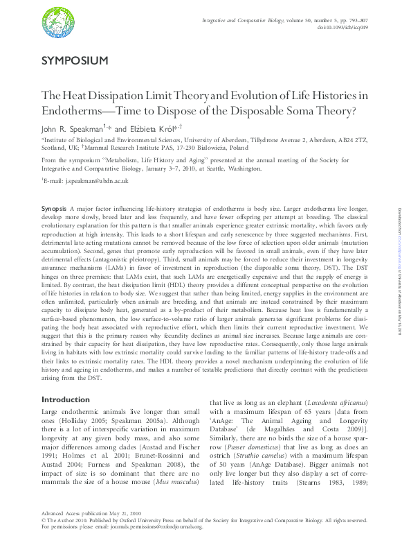 (PDF) The Heat Dissipation Limit Theory and Evolution of Life Histories ...