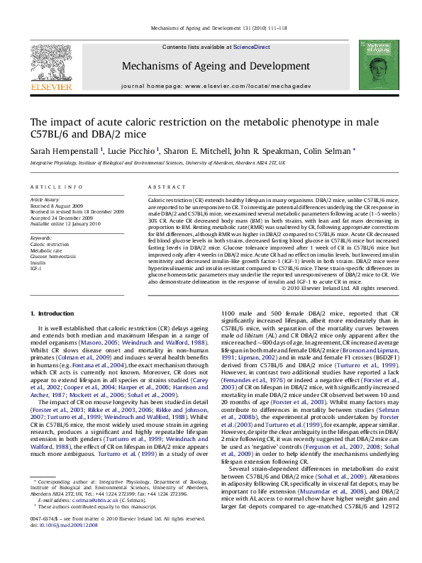 (PDF) The impact of acute caloric restriction on the metabolic ...