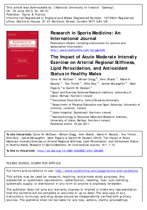 (PDF) The Impact of Acute Moderate Intensity Exercise on Arterial ...