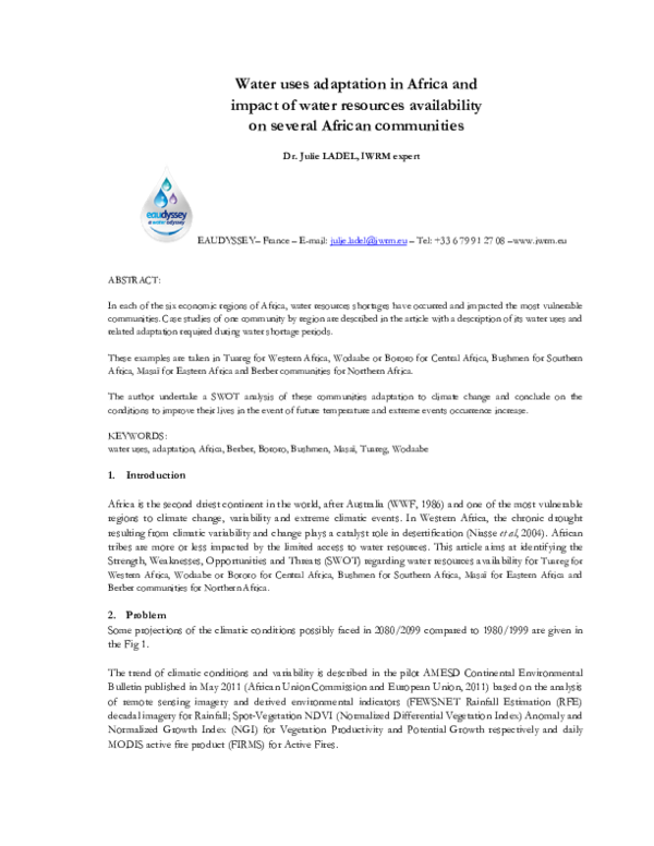 (PDF) Water uses adaptation in Africa and impact of water resources ...
