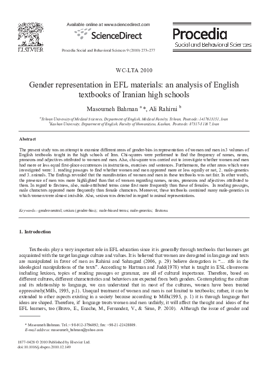 (PDF) Gender representation in EFL materials: an analysis of English ...