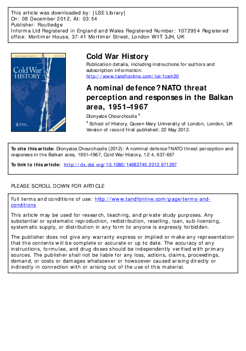 Greece and the Cold War: Front-line State, 1952-1967 (Cold War History)
