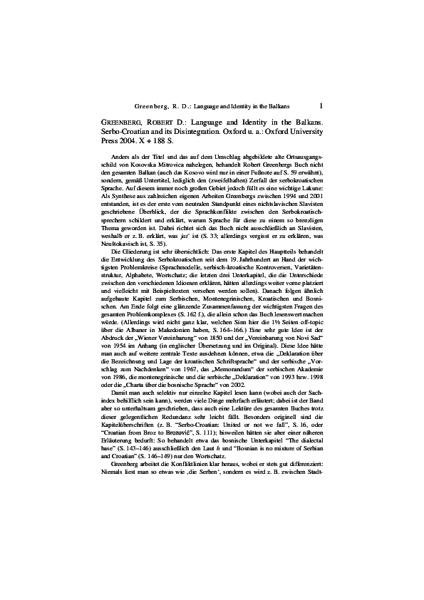 (PDF) Greenberg, Robert D.: Language and Identity in the Balkans. Serbo ...