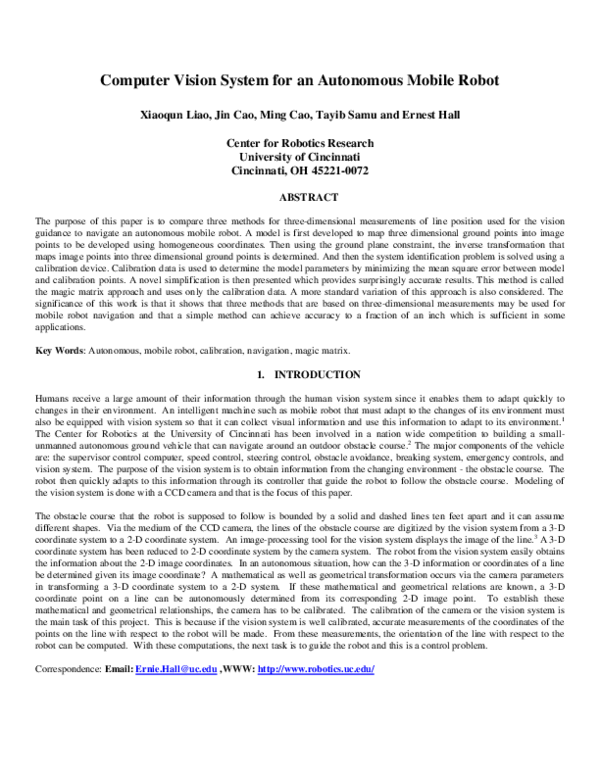 (PDF) Computer Vision System for an Autonomous Mobile Robot