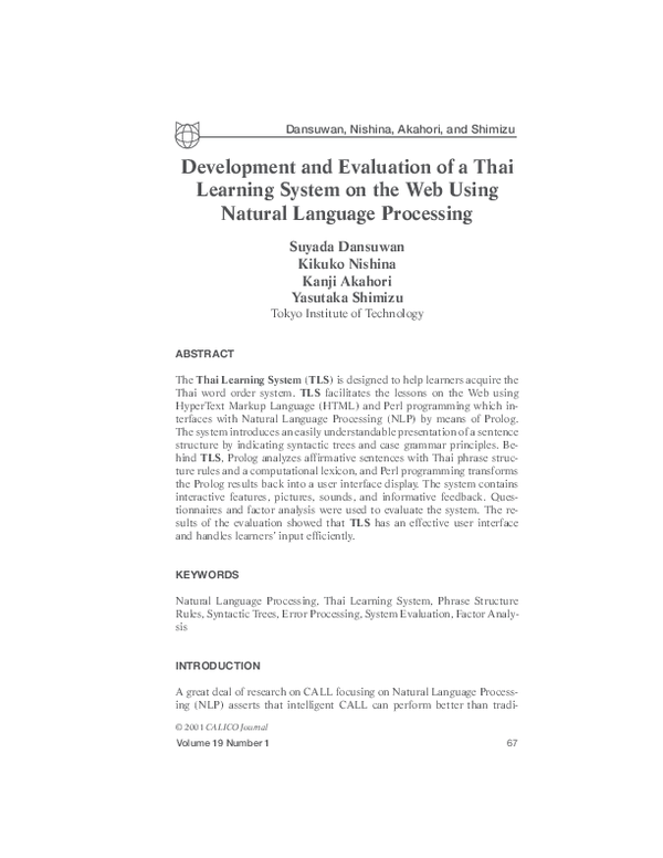 (PDF) Development and Evaluation of a Thai Learning System on the Web ...