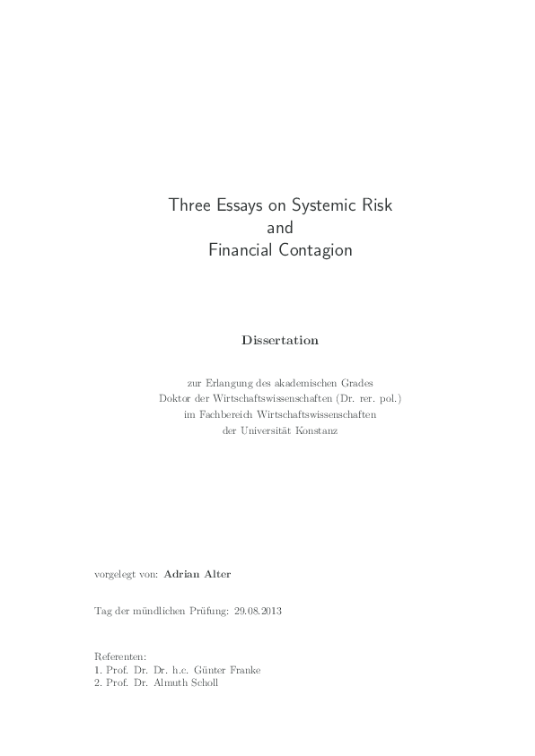 (PDF) Three Essays on Systemic Risk and Financial Contagion