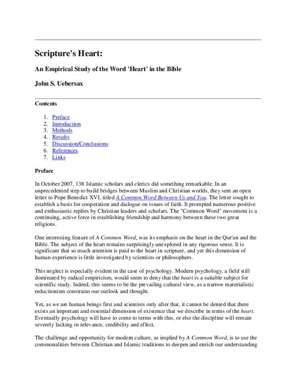 Scripture's Heart: An Empirical Study of the Word 'Heart' in the Bible
