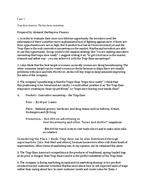 Describe the current marketing mix for trap-ease do you see any problems with this mix image