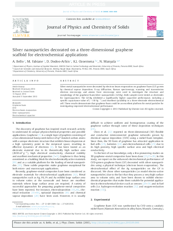 (PDF) Silver nanoparticles decorated on a three-dimensional graphene ...