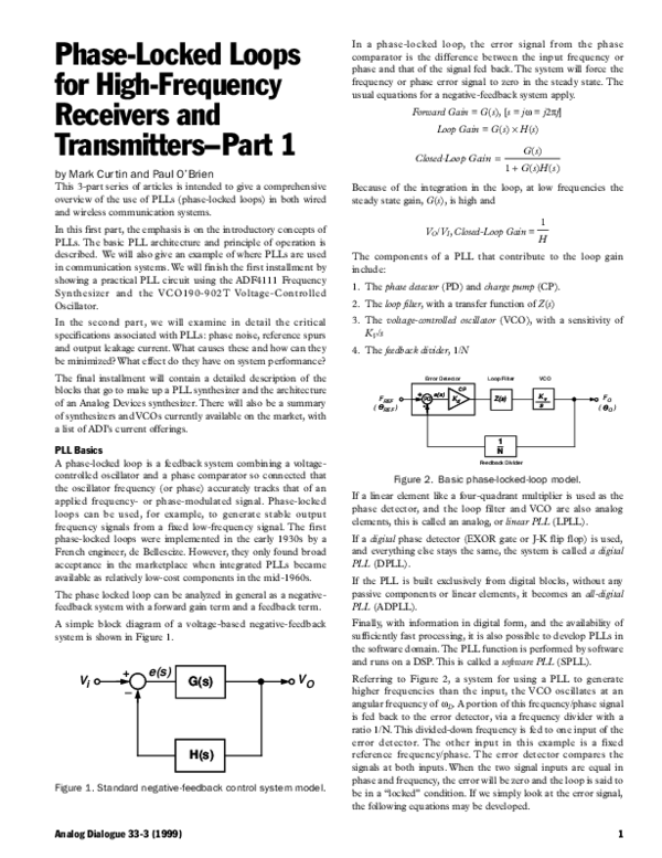 (PDF) PhaseLocked Loops for HighFrequency Receivers and TransmittersPart 1 harshada