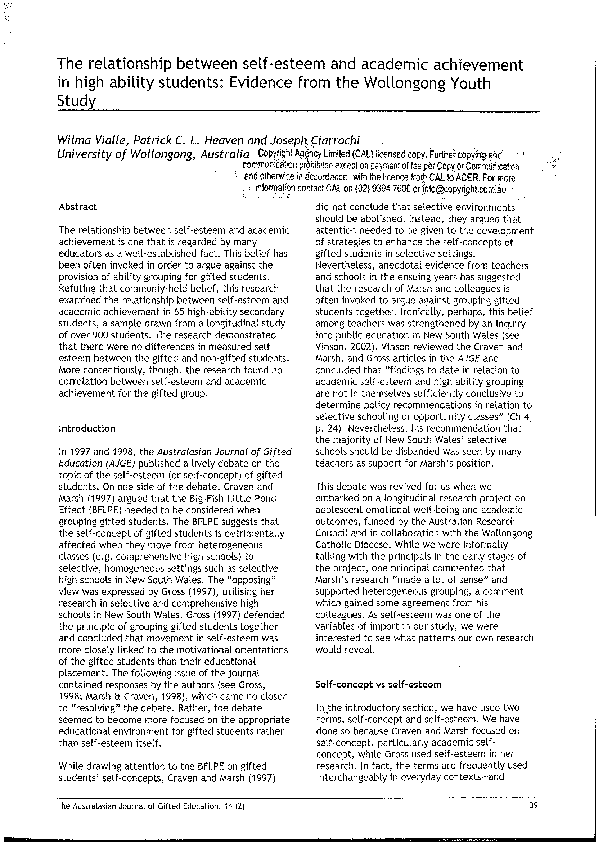 (PDF) The relationship between self-esteem and academic achievement in ...