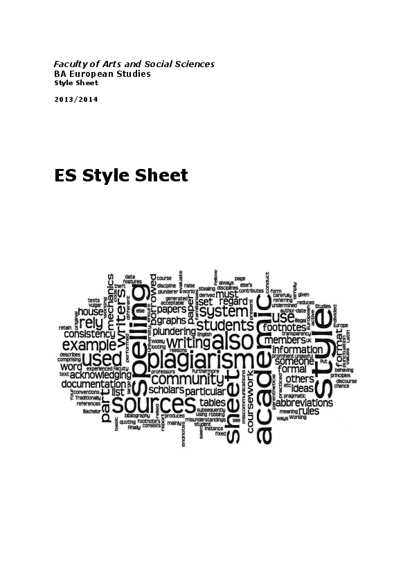 (PDF) Faculty of Arts and Social Sciences BA European Studies ES Style Sheet CONTENTS elif