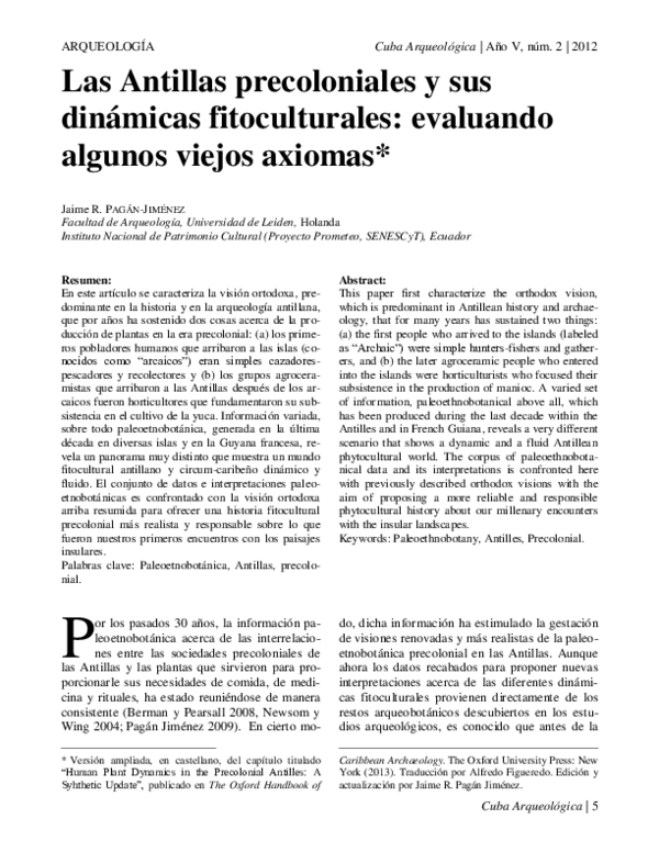 (PDF) 2012 Las Antillas precoloniales y sus dinámicas fitoculturales