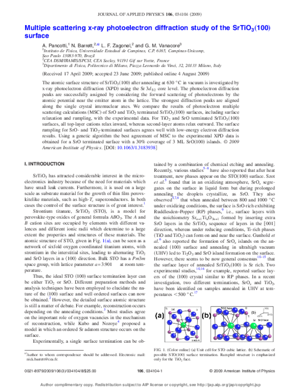 Multiple scattering x-ray photoelectron diffraction study of the SrTiO3 ...