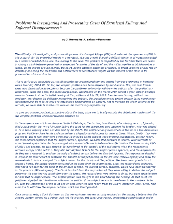 (PDF) Problems In Investigating And Prosecuting Cases Of Extralegal ...