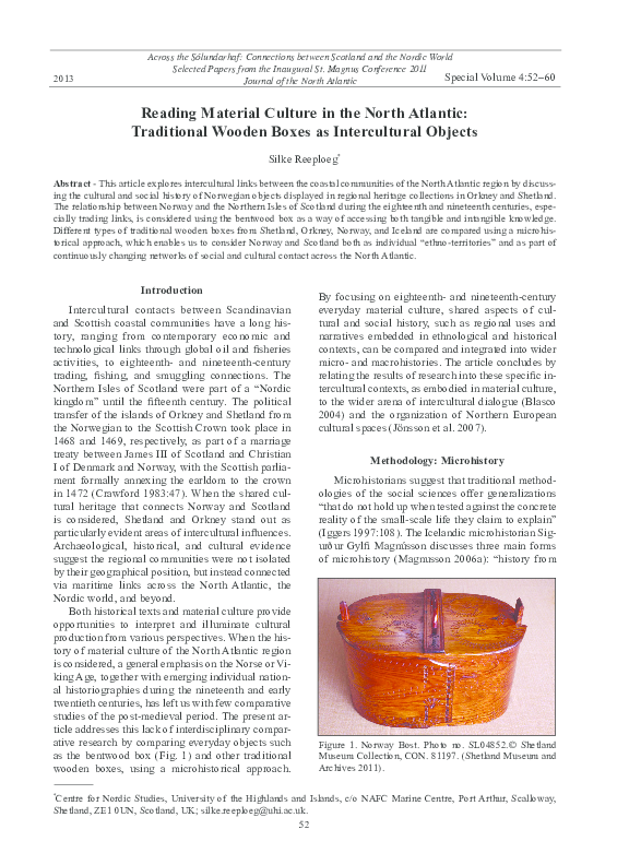 (PDF) Reading Material Culture in the North Atlantic Traditional